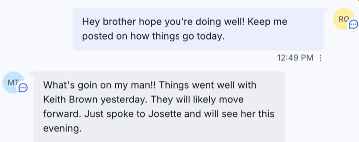 Operator text — seated appointment win
