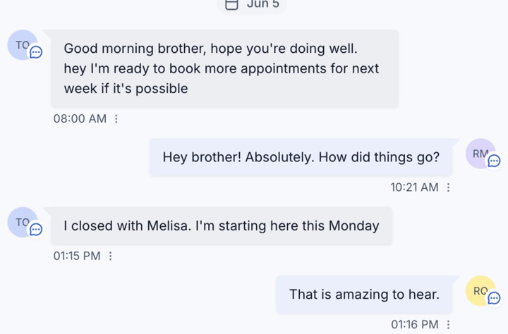 Operator text — back to back closes