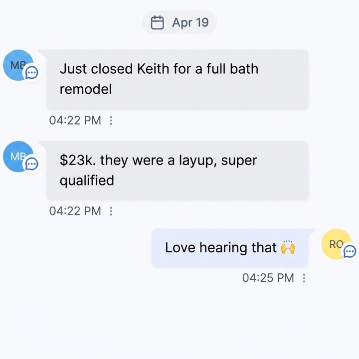 Operator text — closed a signed bathroom job