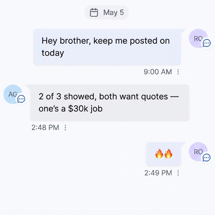 Operator text — switched agencies, more booked